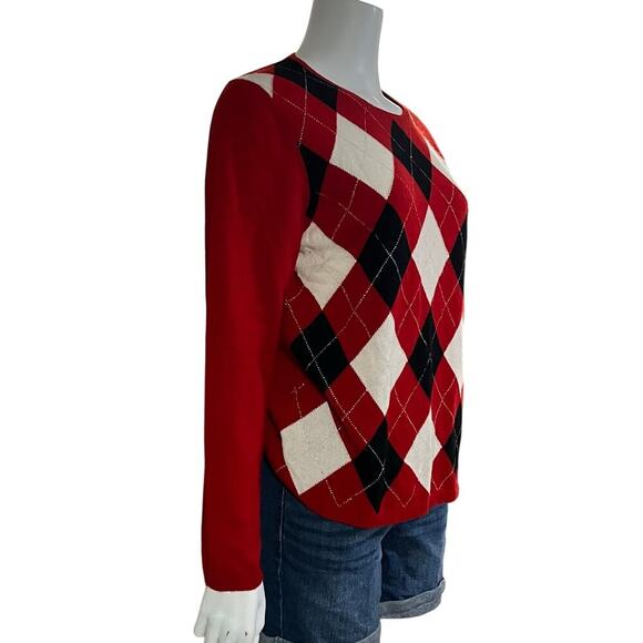 Charter Club Womens Argule Cashmere Red Black Sweater Size Large - Picture 5 of 7